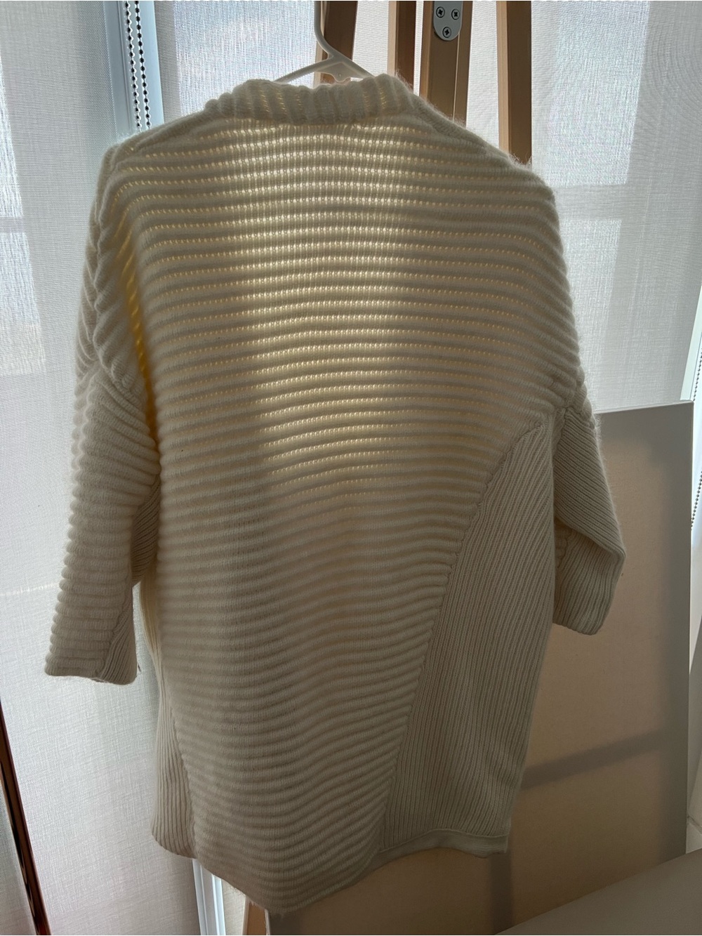 Maje Cream Open-Front Ribbed Shawl Cardigan - Picture 7 of 9